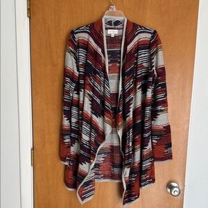 Lucky Brand Red and Gray Striped Cardigan